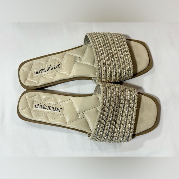 OLIVIA MILLER Beige gold studded Slide Sandals size 9 - Picture 3 of 8